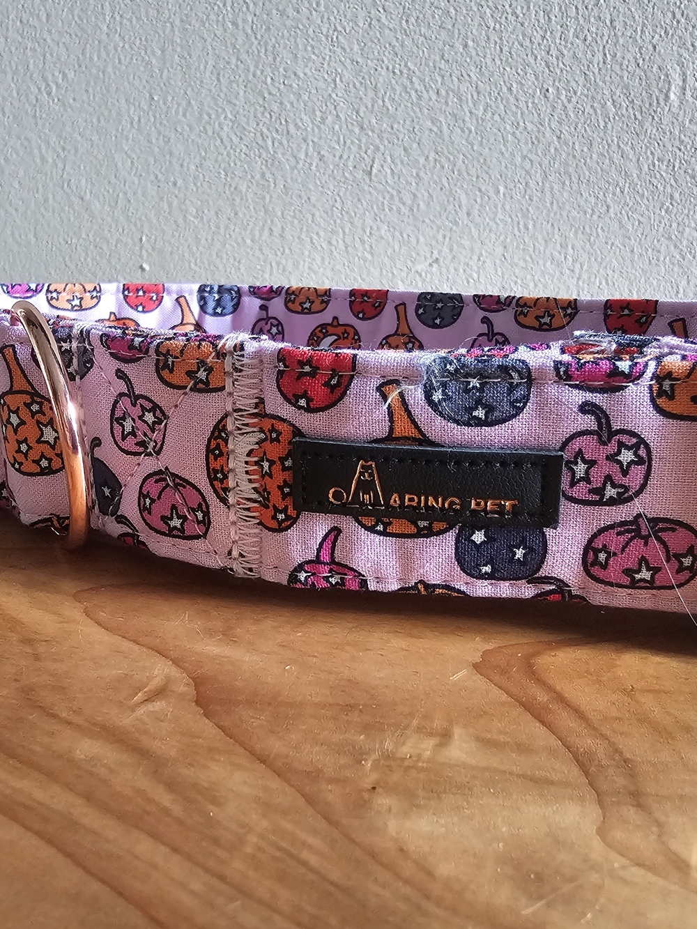 Lavender Pumpkin Print Dog Collar with Rose Gold Hardware - Picture 3 of 5